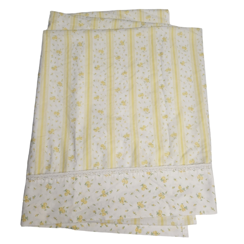 Vintage Fashion Manor Yellow Floral Small Roses Double Flat Sheet